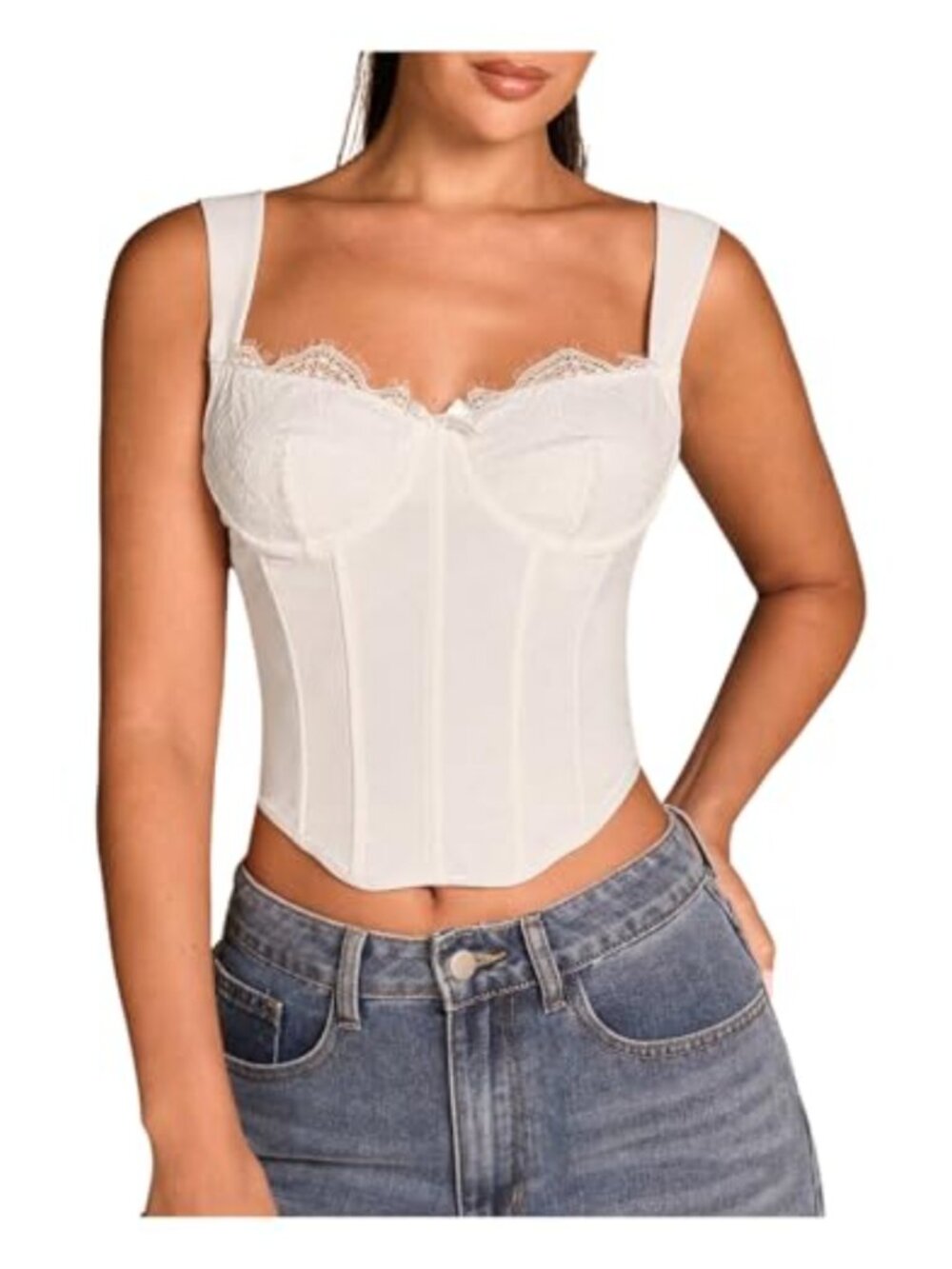 Sleeveless Lace Trim Corset Tank Top